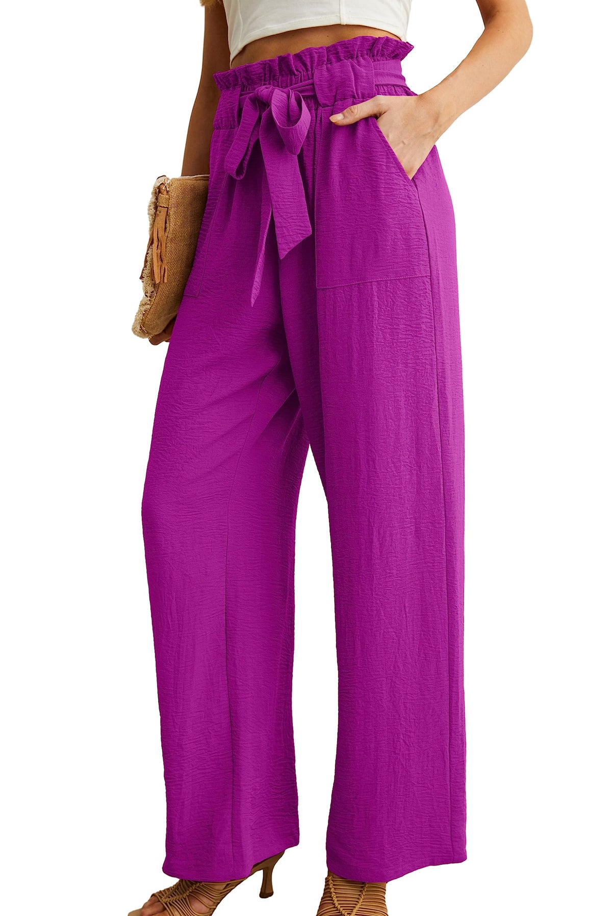 Iwollence Adjustable Knot Palazzo Pants For Women - 08 Dragon Fruit