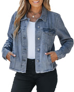 Vetinee Women's Jacket Light Denim Womens Jean Jackets Lightweight Wishful Blue - Snow Wash Xx-large Fits Size 20 / 22