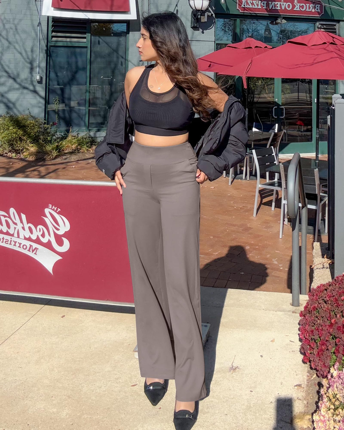 G4free Wide-Leg Yoga Pants For Women Tummy Control Soft Taupe M