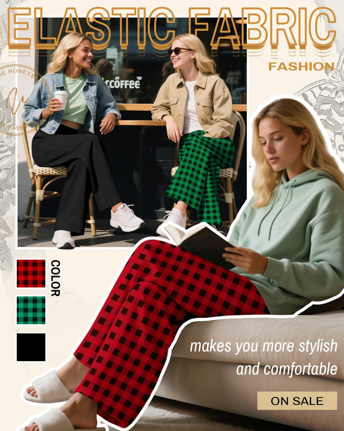 Huukeay 3 Pack Women's Lounge Pants Cozy Sweatpants Large Black Green