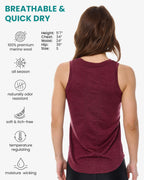 100% Merino Wool Tank Top Women - Active Sleeveless Undershirt Base Layer (Small, H: Burgundy)