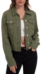 Andy & Natalie Women's Denim Jackets Trendy Long Sleeve Basic Button Down Crop Jean Cadet Green Xx-large