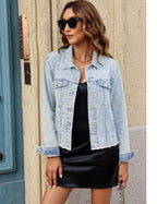 Luvamia Denim Jacket For Women Distressed Jean Jackets Button Up Vintage Western Trucker Frayed Hem Pockets Roadnight Blue X-small