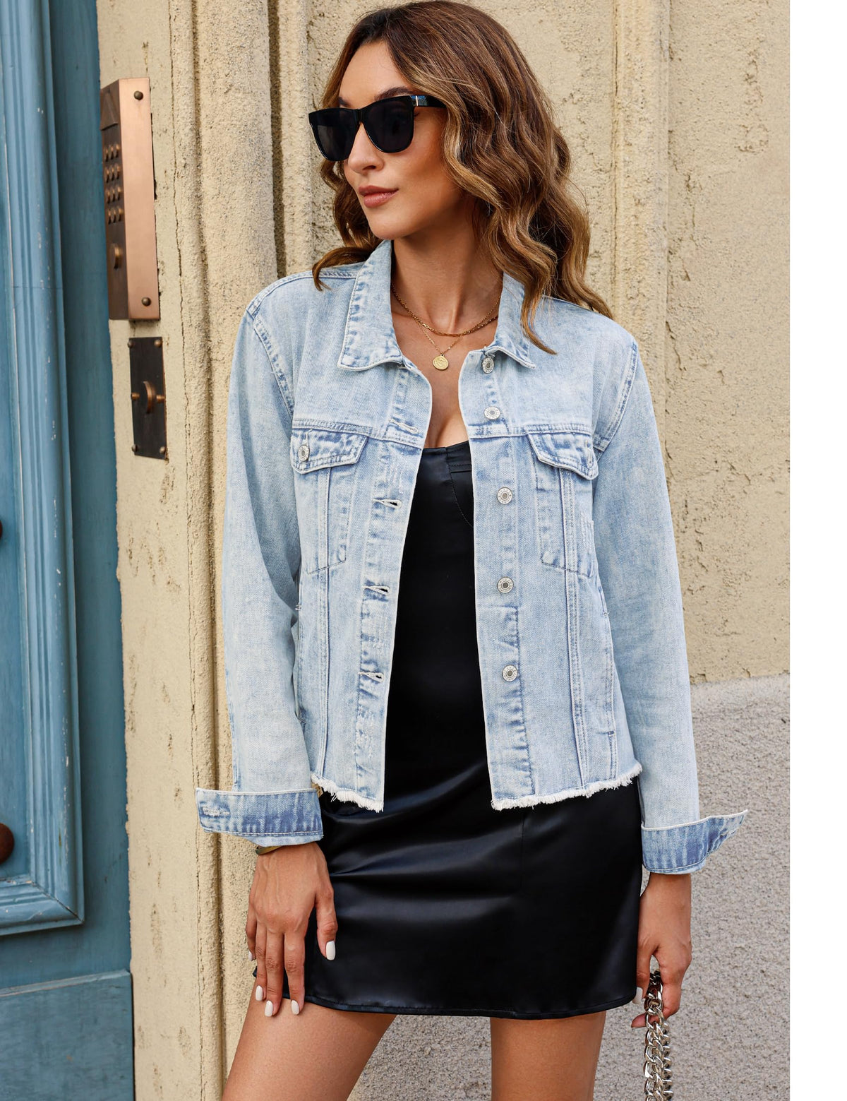 Luvamia Long Jean Jacket For Women's Fall Oversized Button Down Shirts Lightweight Denim Top Roadnight Blue Size Small Fits 4 6