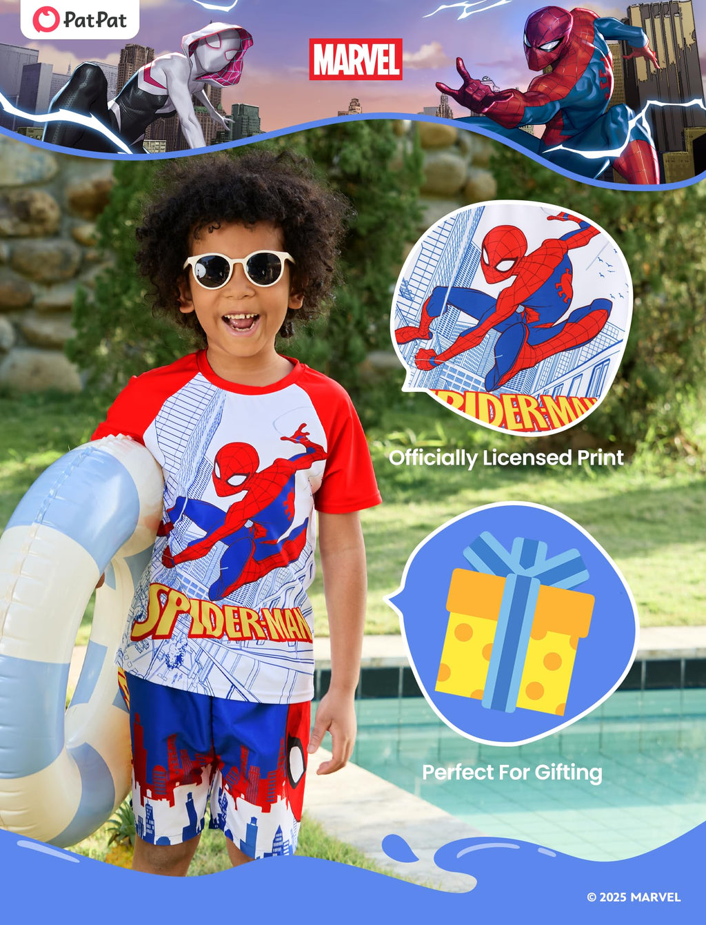Disney Marvel Spiderman Boys Swim Set Birthday Party Swimsuit Pool Bathing Suit Kids Swimwear Set Summer Rash Guard Shirts & Swim Trunks Red Little Boy Swimming Clothing UPF 50+ 2 Pcs Outfit 3-4 Years