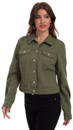 Andy & Natalie Women's Denim Jackets Trendy Long Sleeve Basic Button Down Crop Jean Cadet Green X-small