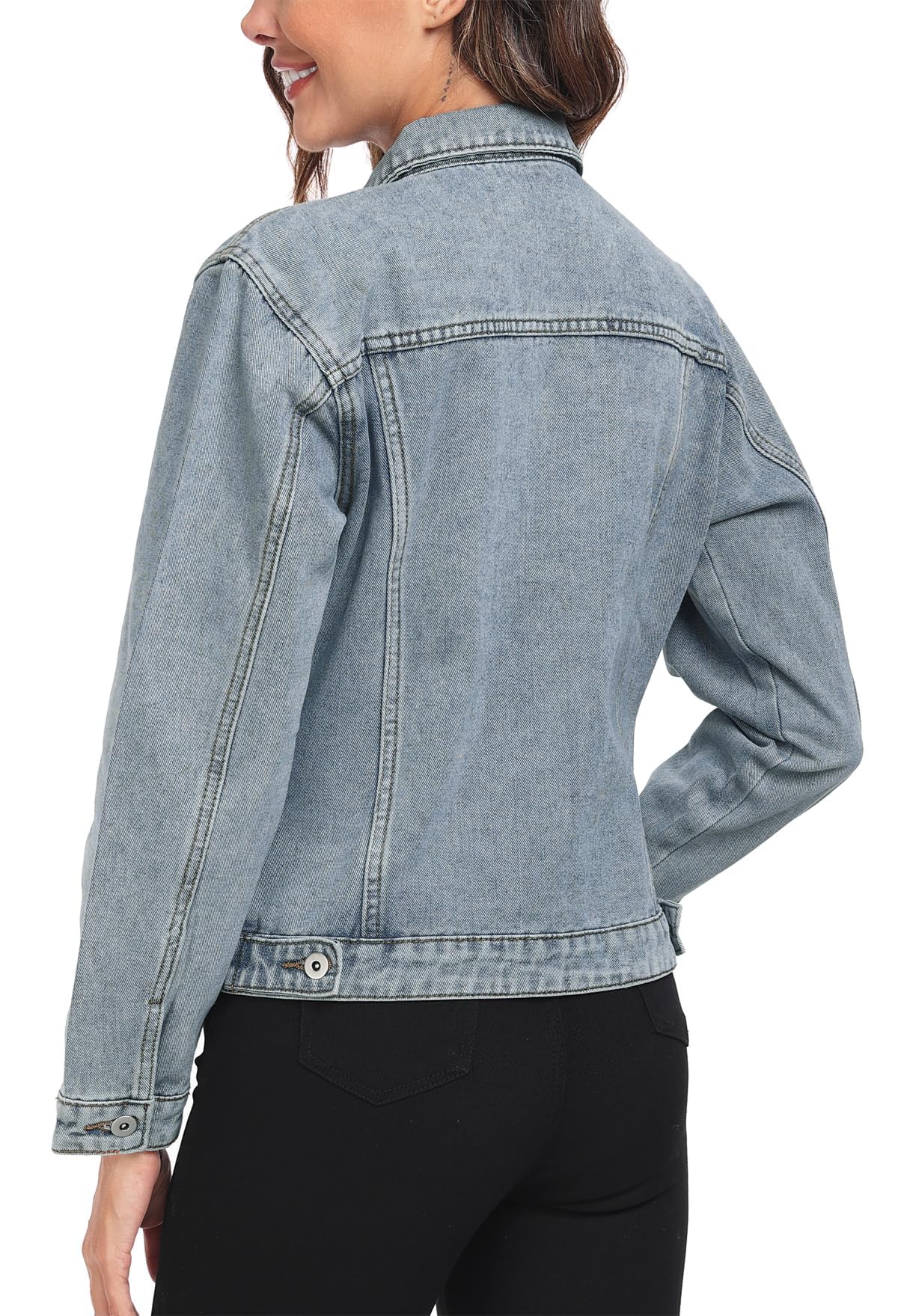 Miss Moly Women's Denim Jacket Classic Button Up Jean Grey Blue S