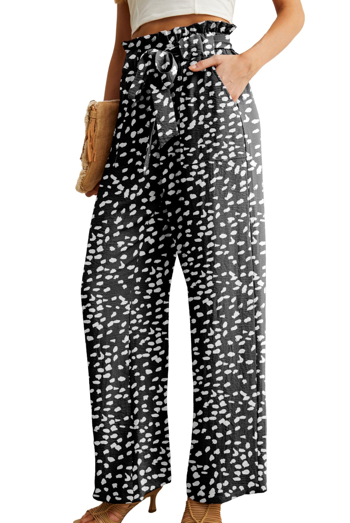 Iwollence Women Flowy Palazzo Pants Adjustable Knot - Style 6