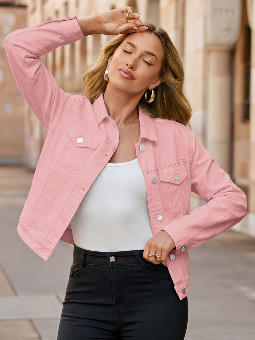 Glamaker Jean Jacket Women 2026 Long Sleeve Vintage Western Button Down Shacket Trendy Autumn Outfits With Pockets (pink XXL)
