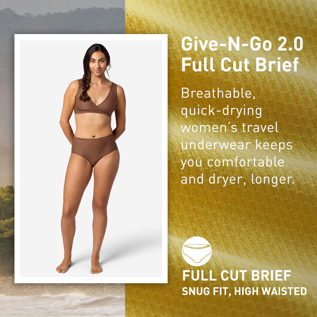ExOfficio Women’s Give-N-Go 2.0 Full Cut Brief - Travel Underwear, Breathable, Durable, Easy to Clean, Cacao, Medium