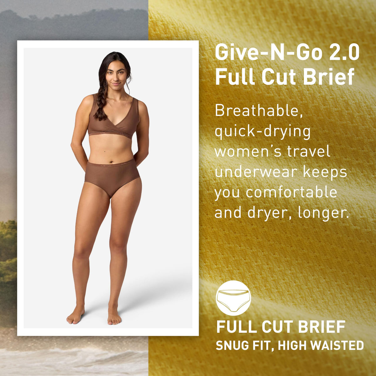 ExOfficio Women’s Give-N-Go 2.0 Full Cut Brief - Travel Underwear, Breathable, Durable, Easy to Clean, Cacao, Medium