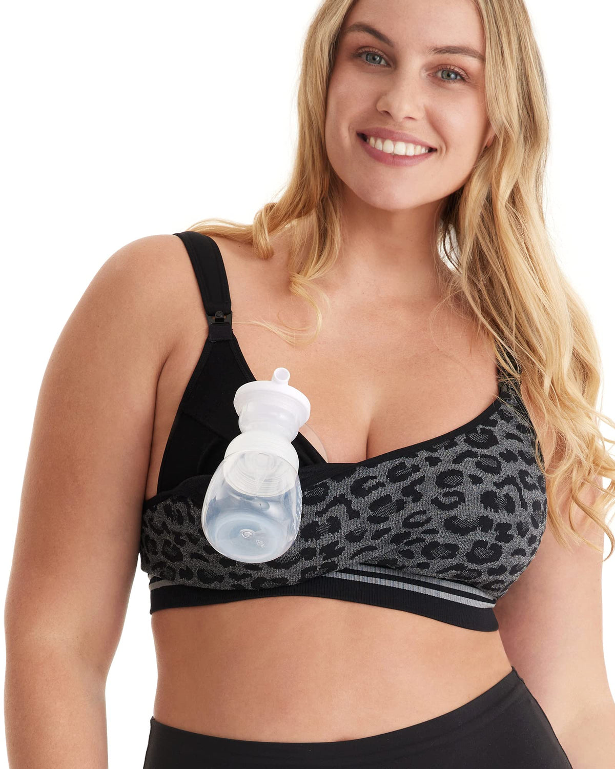 Women's Momcozy Pumping Hands Free Seamless for Breast Pump with Fixed Padding, Wireless Grey Nursing Bra