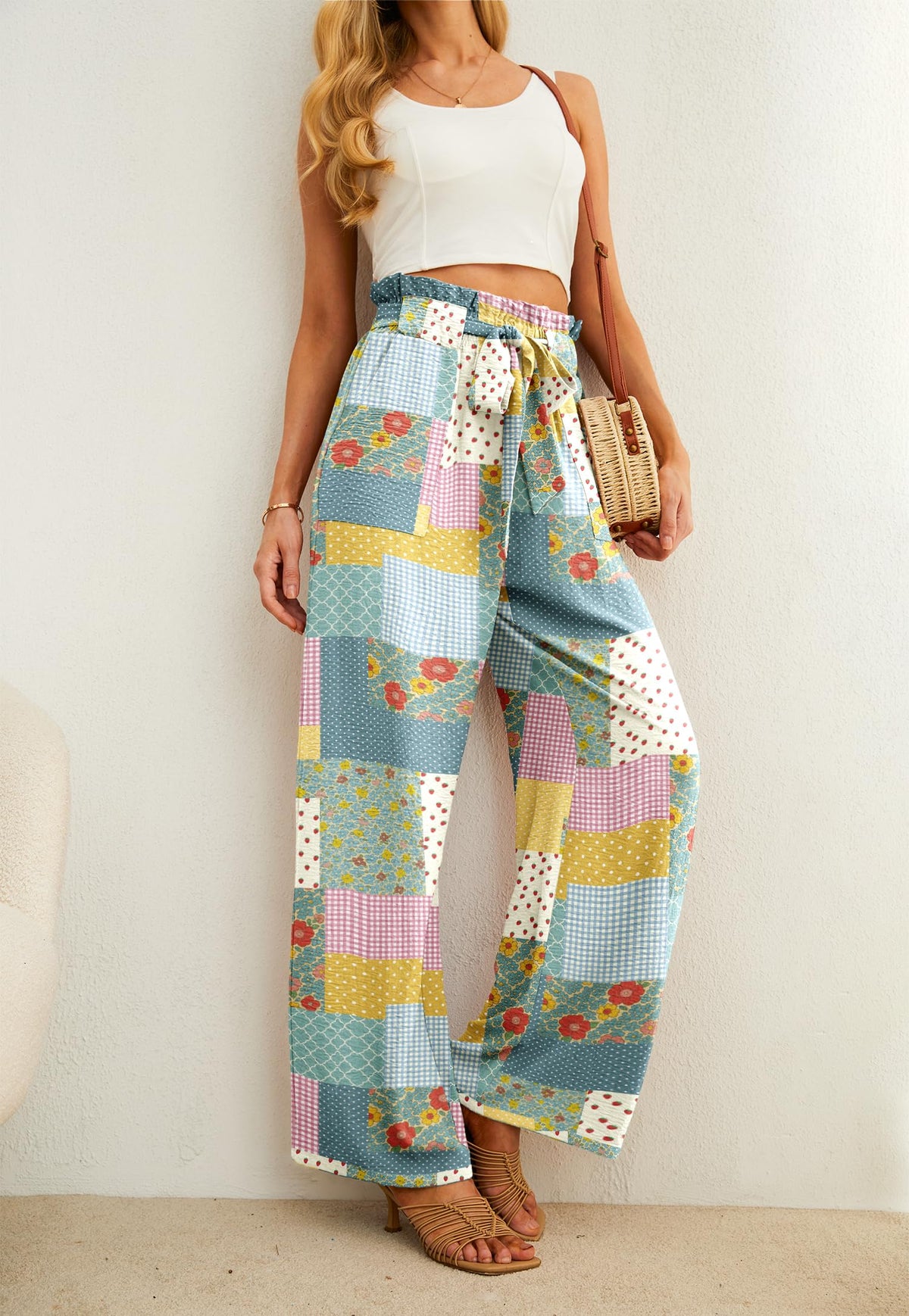 Iwollence Unique Adjustable Knot Palazzo Pants Women - Size Medium