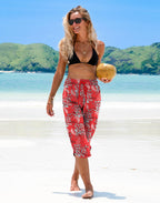 Viodia Women's 18" Modest Swim Capris Pants With Pockets Red - Size Small