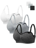 Angelhood Women's Seamless Sleep ,breastfeeding with Remove Pads Extenders Pack of 3 Black/white/grey Nursing Bra