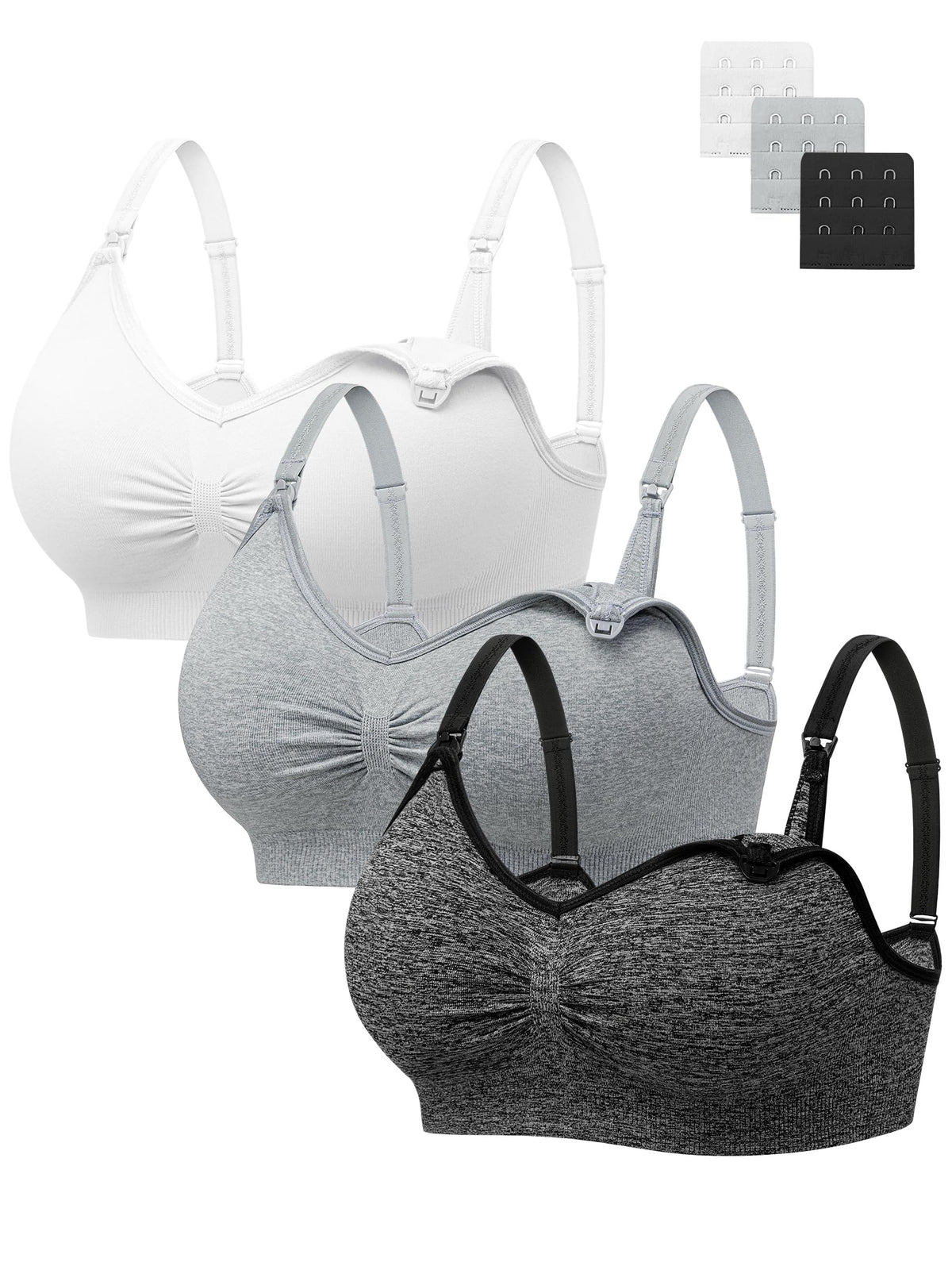 Angelhood Women's Seamless Sleep ,breastfeeding with Remove Pads Extenders Pack of 3 Black/white/grey Nursing Bra