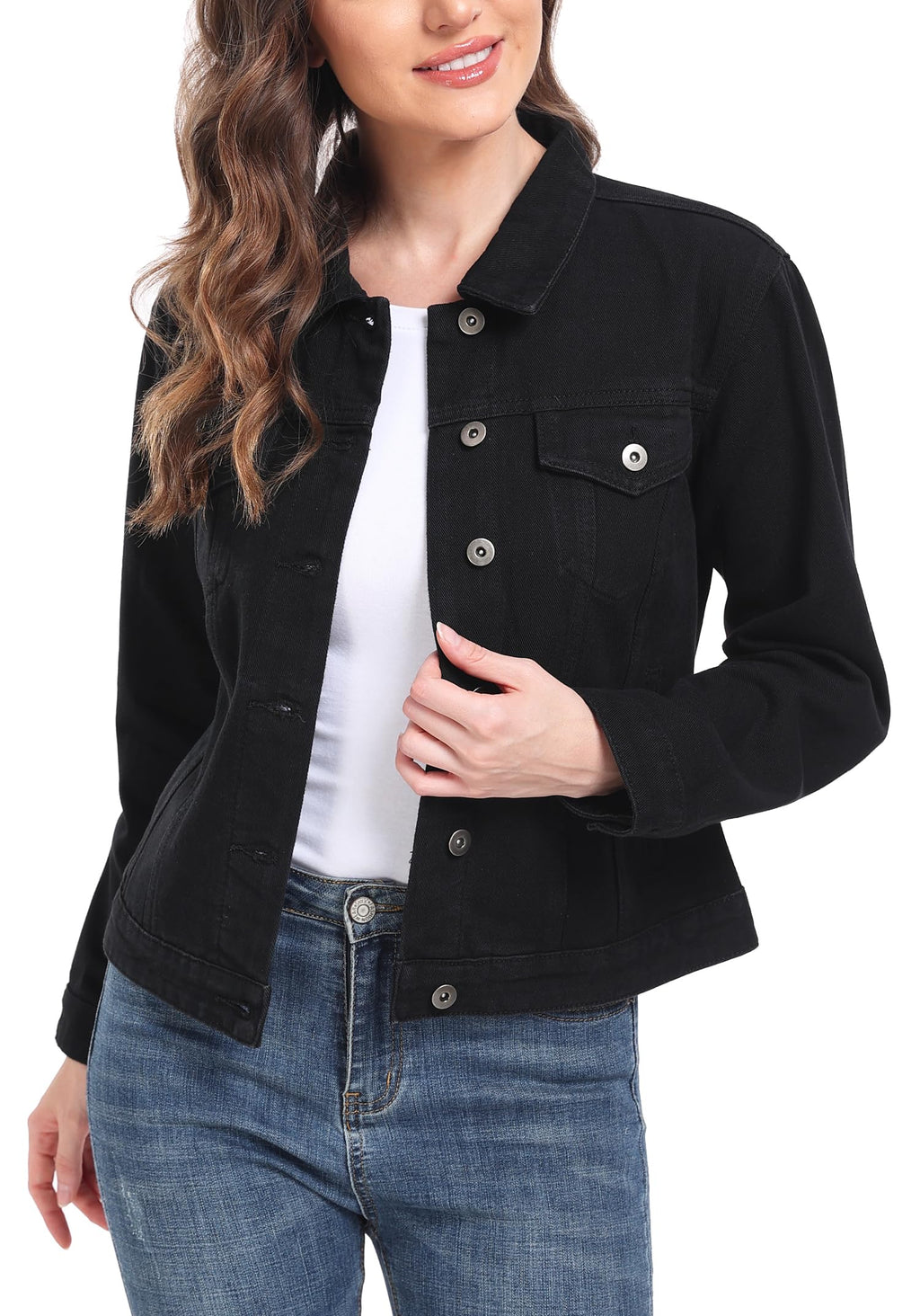 Miss Moly Women's Denim Jacket Classic Button Up Jean Black 2xl
