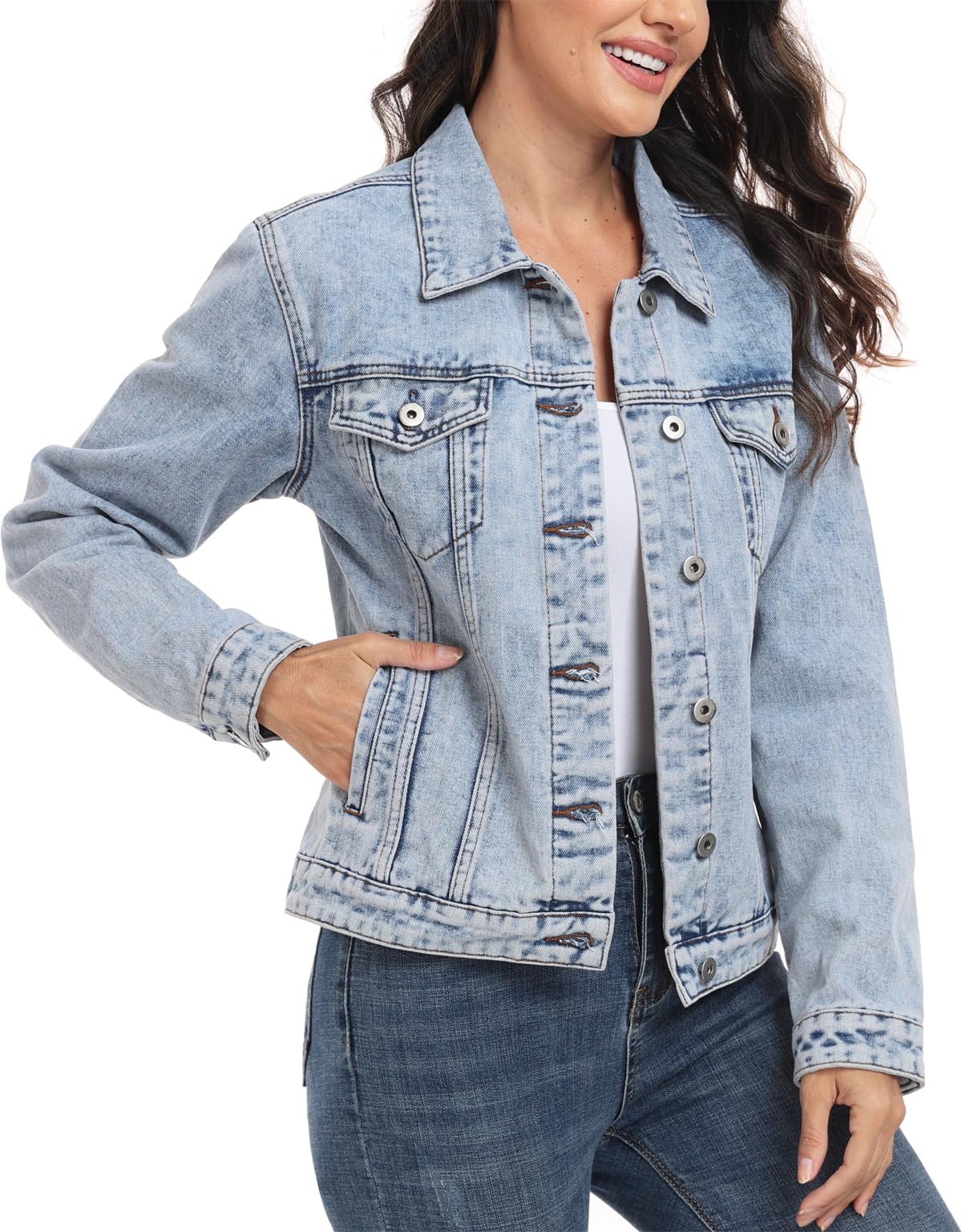 Miss Moly Women's Denim Jacket Classic Button Up Jean Vintage M - Blue