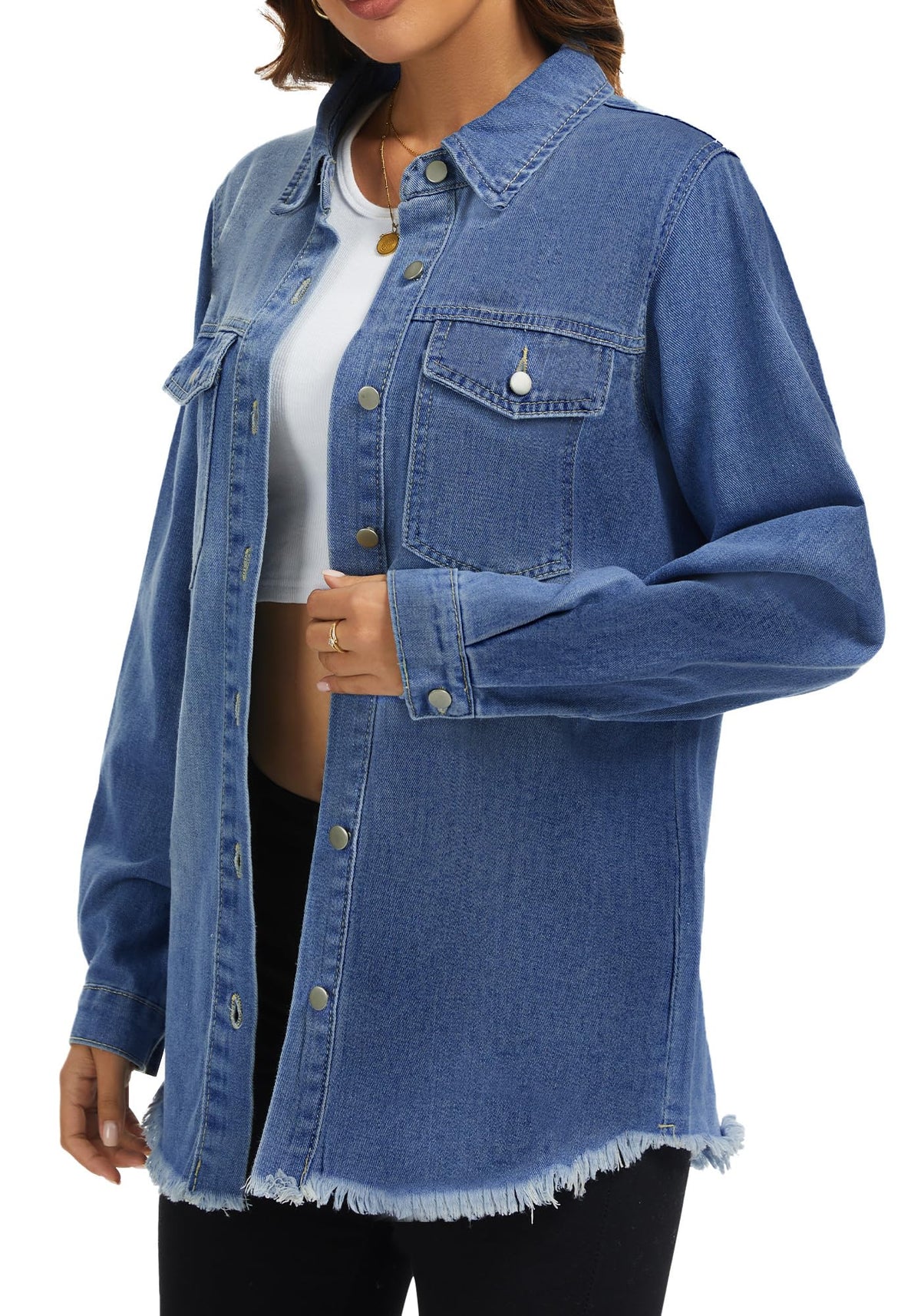 Bosmeer Essentials Denim Jacktes For Women Oversized Jacket Boyfriend Jean Trendy Loose Shacket Fall Trucker Coats Women's Spring Outfits -