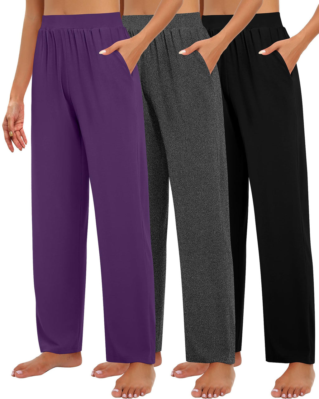 Huukeay 3 Pack Women's Lounge Pants Cozy Sweatpants Large - Style 3