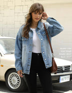 Omoone Women's Oversized Mid Long Denim Jacket Jean Biker Coat (0199-sky Blue-m)