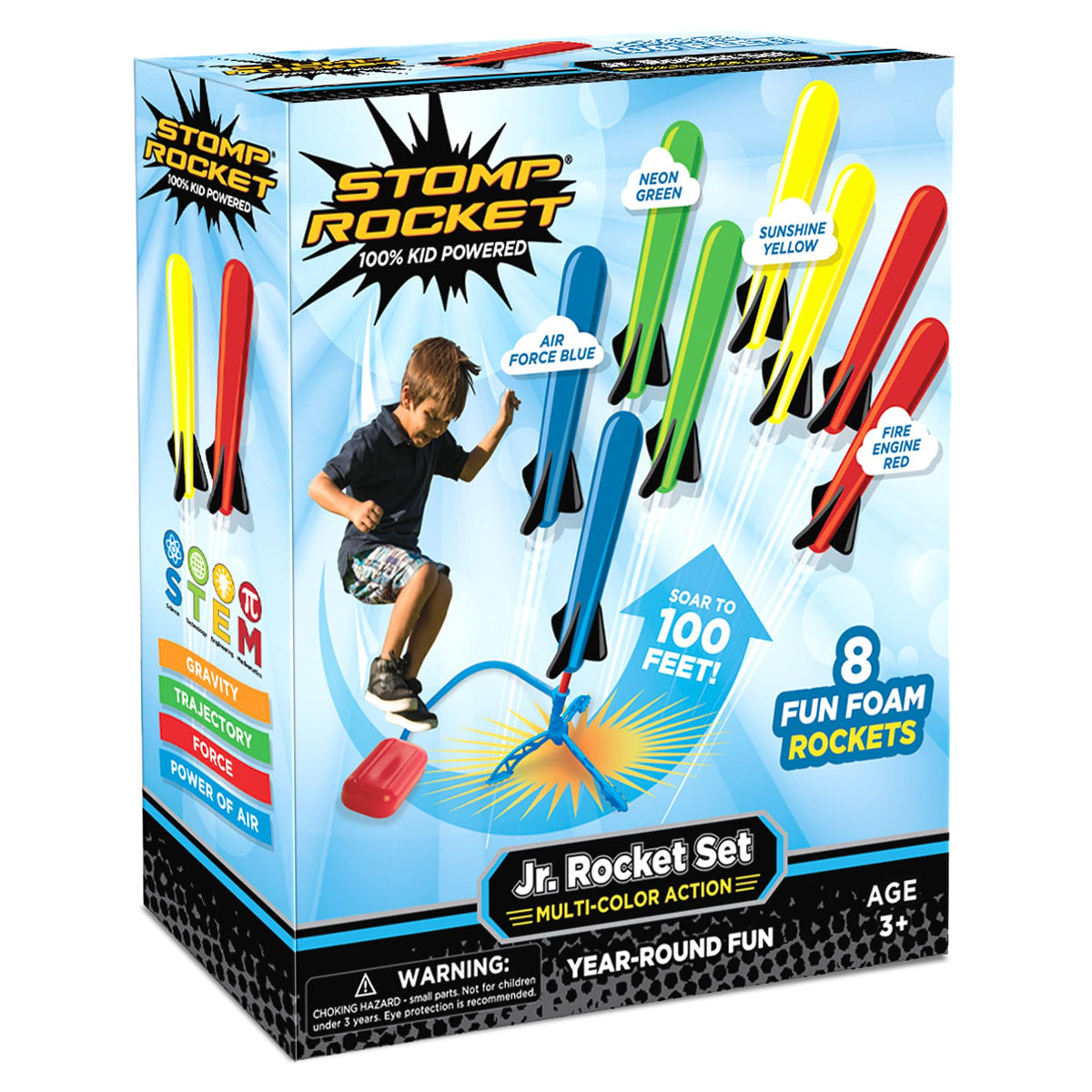 Stomp Rocket Jr Multi-Color Rocket Launcher for Kids, 8 Rockets - Fun Outdoor Kids Gifts for Boys & Girls - STEM Toy Foam Blaster Set Soars Up to 100 Feet - Ages 3 & Up