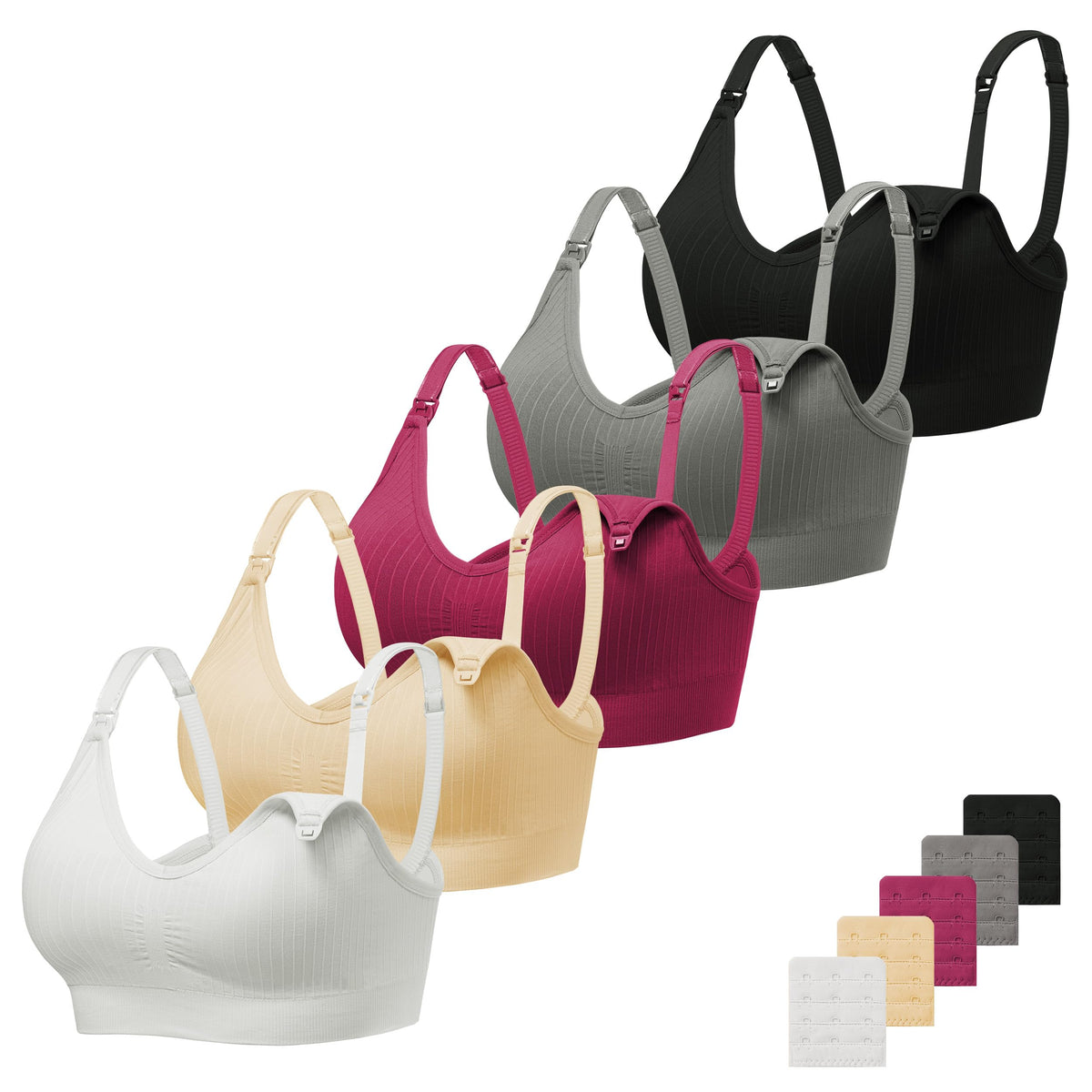 Women's Angelhood Ribbed 5 Pack Wireless V Neck Nursing Bra