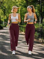 Women's Copyleaf Wide-Leg Pants Woman High-Waist Casual Lounge - Wine