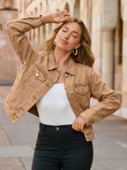 Glamaker Jean Jacket Women 2026 Long Sleeve Vintage Western Button Down Shacket Trendy Autumn Outfits With Pockets (brown Xs)
