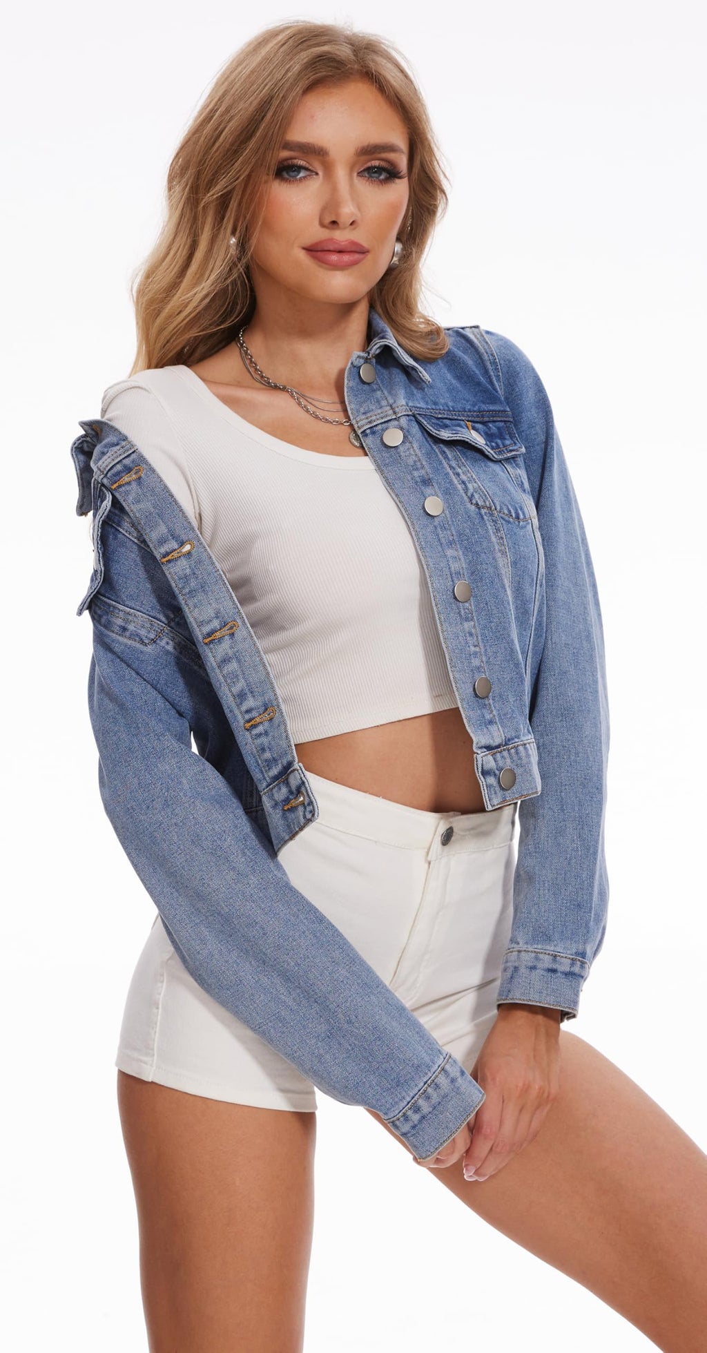 Andy & Natalie Jean Jacket For Women Fashion Denim Jackets Long Sleeve Basic Button Down Crop Shacket With Pockets X-large - Blue