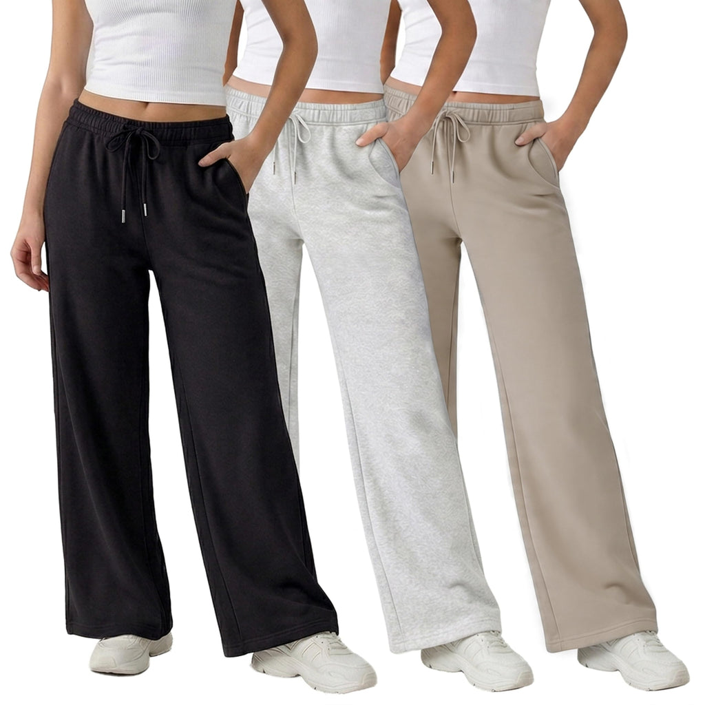Common Stitch 3 Pack Wide-Leg Fleece Sweatpants For - Black / Lt.