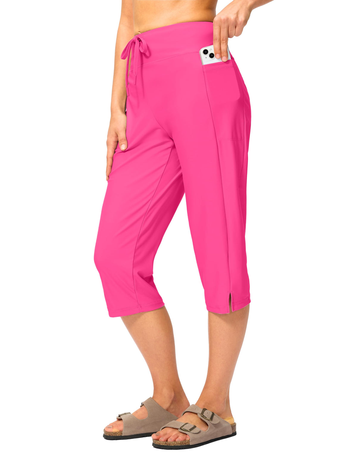 Viodia 18'' Women's Swim Capris Pants Quick Dry with Pockets jujube red L