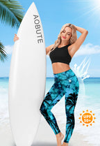 High-Waisted Coconut Tree Print Fishing Tights Swim Pants For Women