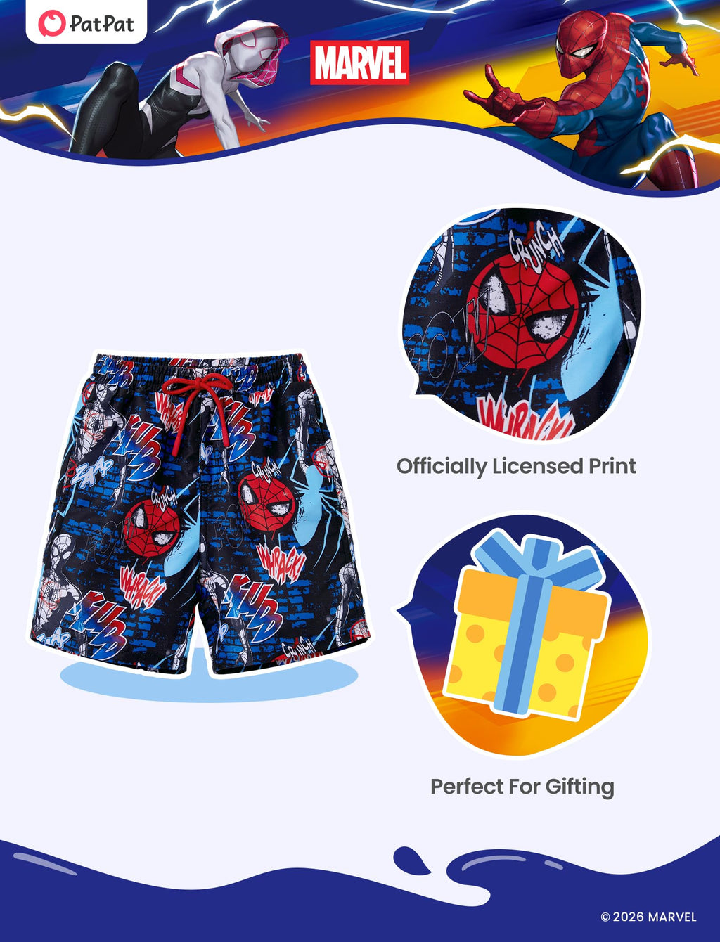 Disney Swimwear Marvel Boy Swim Short Spiderman Toddler UPF 50+ Rash Guard Swim Trunks Compression Liner Pocket Swimming Trunk Multi-Color Board Short Surf Bathing Suit Swimsuit Beach Cloth 3-4 Years