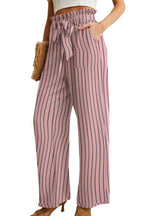 Iwollence Women Flowy Palazzo Pants Adjustable Knot - 11 Gray Pink