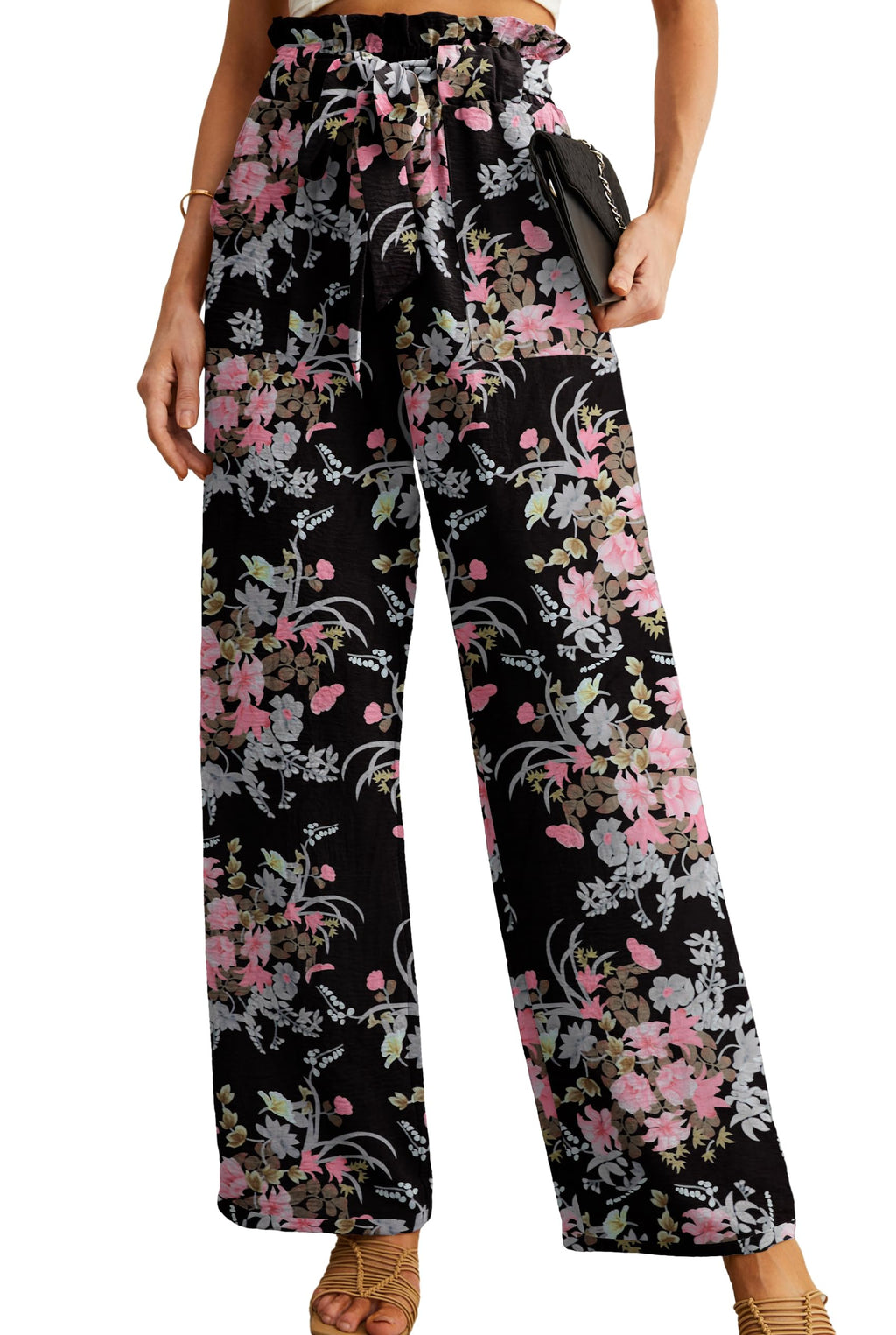 Iwollence Women Plus Size Palazzo Pants Adjustable Knot High-Waist