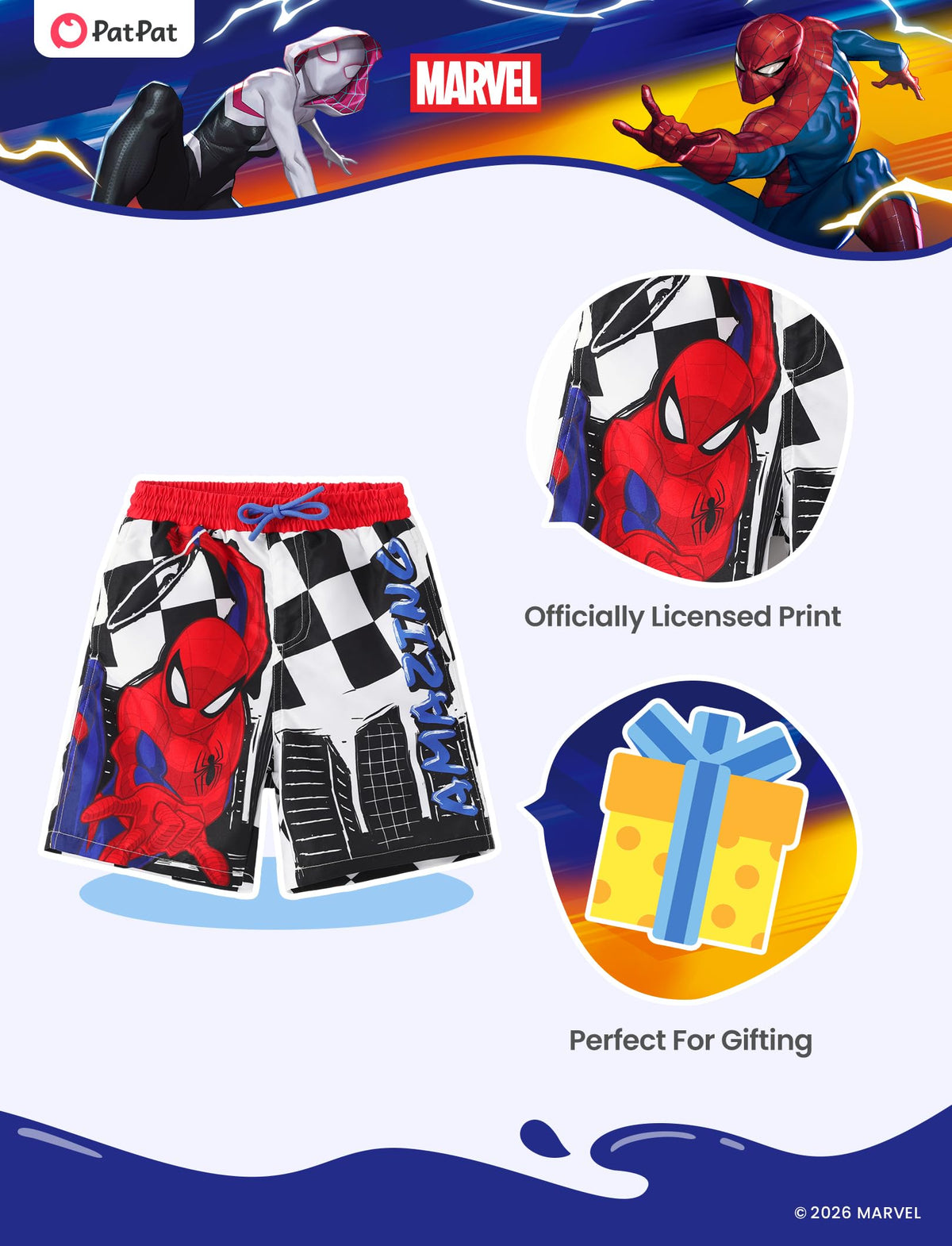 Disney Marvel Swimwear Spiderman Little Boy Swim Short Beach Toddler Boy UPF50+Rashguard Swim Trunk Compression Liner Pocket Summer Swimming Trunk Black Board Short Surf Bathing Suit Swimsuit 4-5 Year