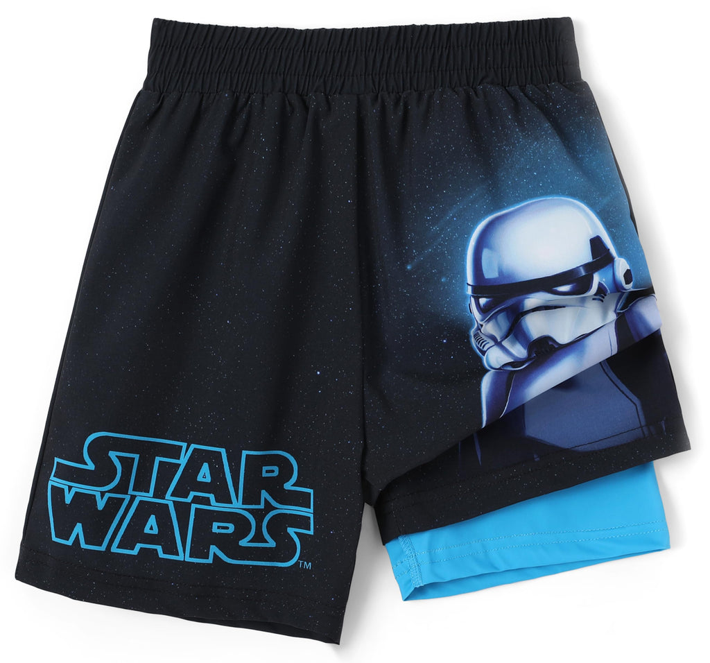 Disney Marvel Star Wars Boys Rash Guard Swim Trunks Compression Liner Summer Swim Shorts UPF 50+Swimming Trunks Surf Bathing Suit Sea Swimsuit Avengers Swimwear Pool Party Black Board Shorts 6-7 Years