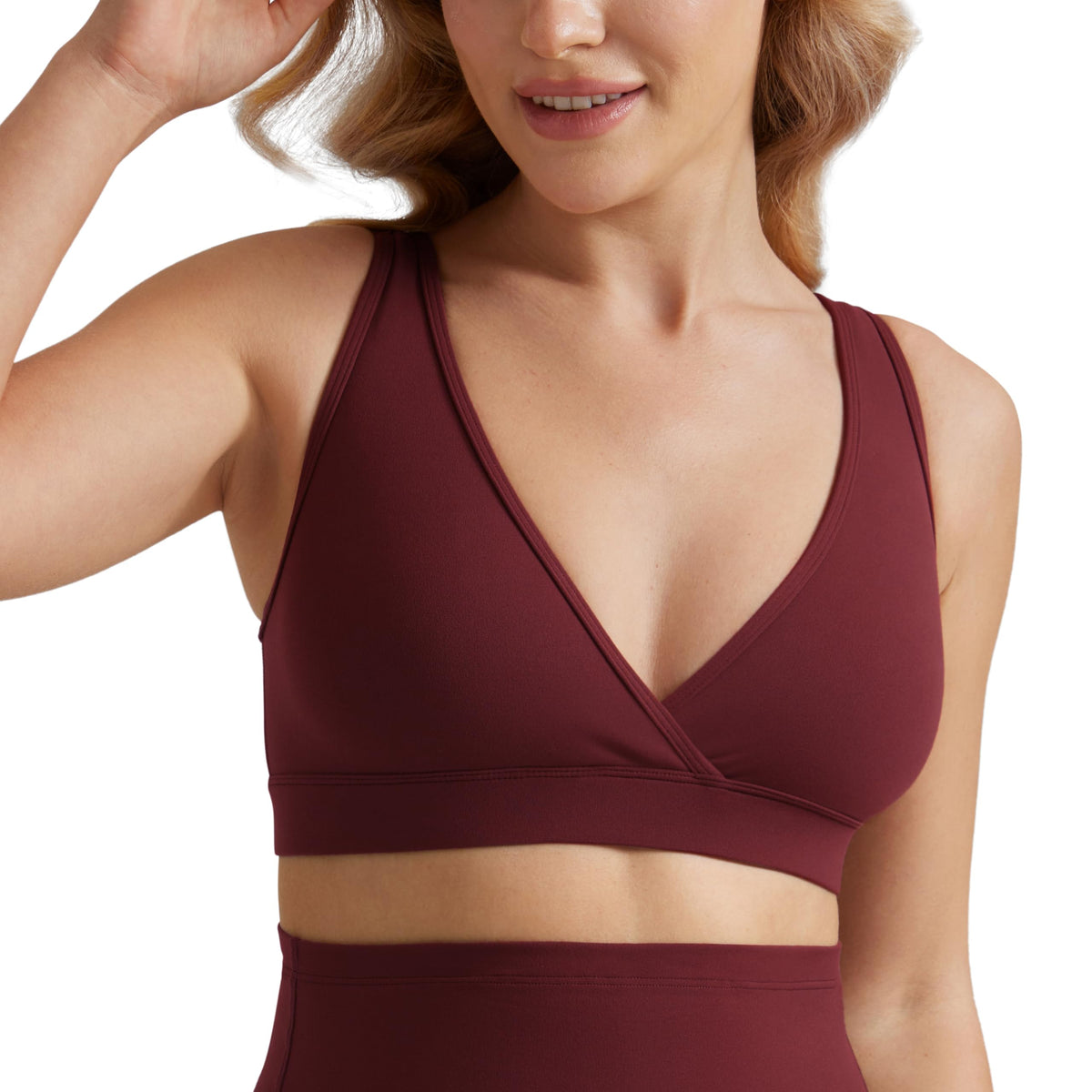 Women's Crz Yoga V Neck Red Merlot Small Nursing Bra