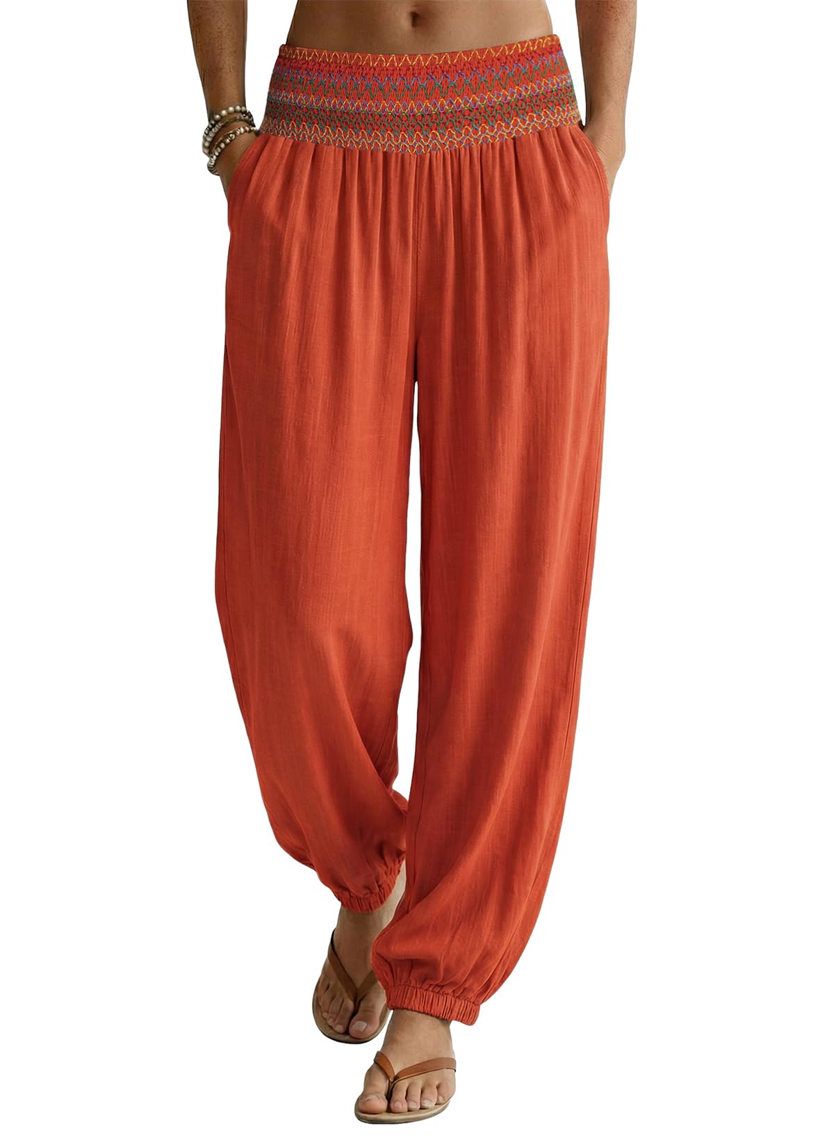Dokotoo Womens Beach Resort Vacation Cruise Outfit Wide Leg Pants Orange S