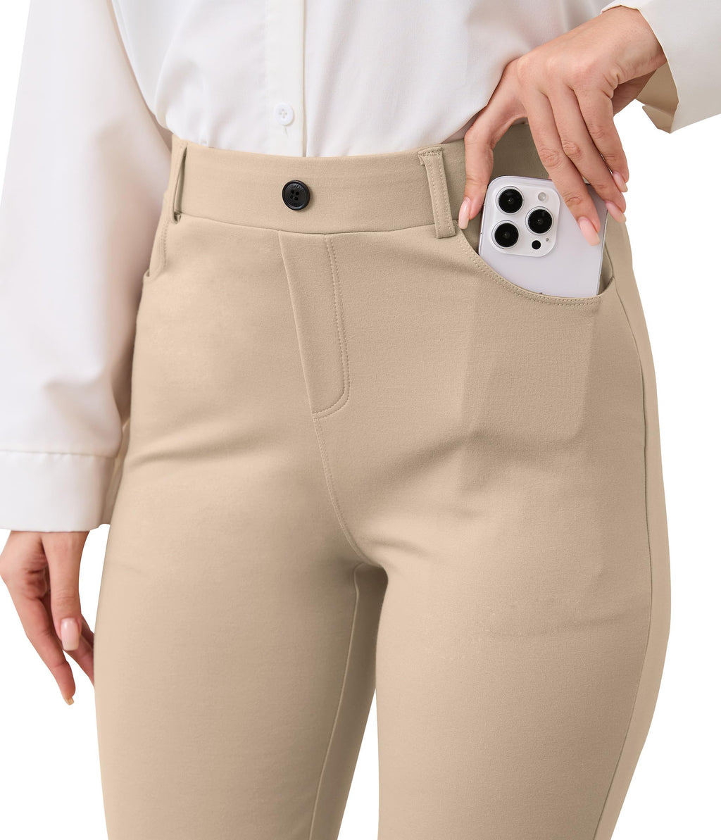 Vimpep Straight-Leg Yoga Dress Work Pants Women Pull On - Khaki