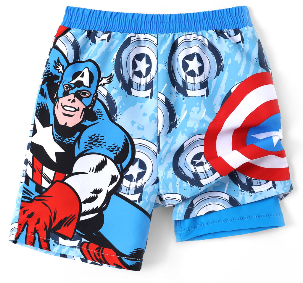 Disney Avengers Captain America Toddler Boys Rash Guard Swim Trunks Compression Liner Summer Swim Shorts UPF 50+Swimming Trunks Surf Bathing Suit Kids Swimsuit Light Blue Swimwear Board Short 3-4 Year