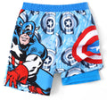 Disney Marvel Captain America Boys Rash Guard Swim Trunks Compression Liner Summer Swim Shorts UPF 50+Swimming Trunks Surf Bathing Suit Sea Swimsuit Avengers Swimwear Light Blue Board Shorts 6-7 Years