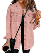 Vetinee Women's Oversized Boyfriend Dusty Pink Front Button Up Jacket Denim