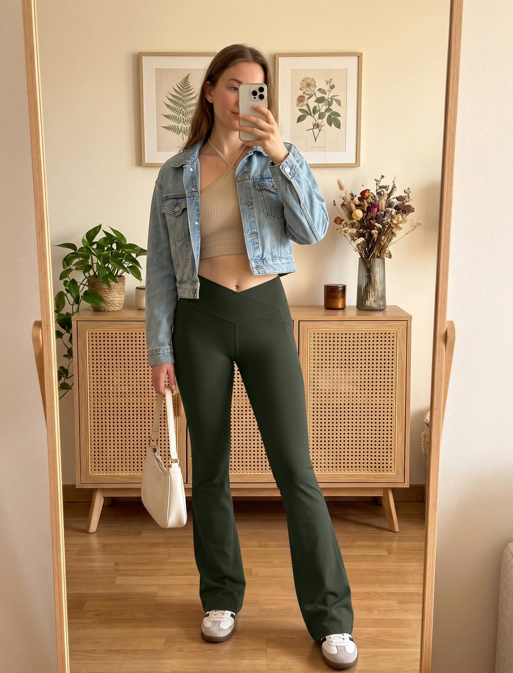 Women's Flare Leggings With Pockets Crossover High-Waisted Yoga Pants
