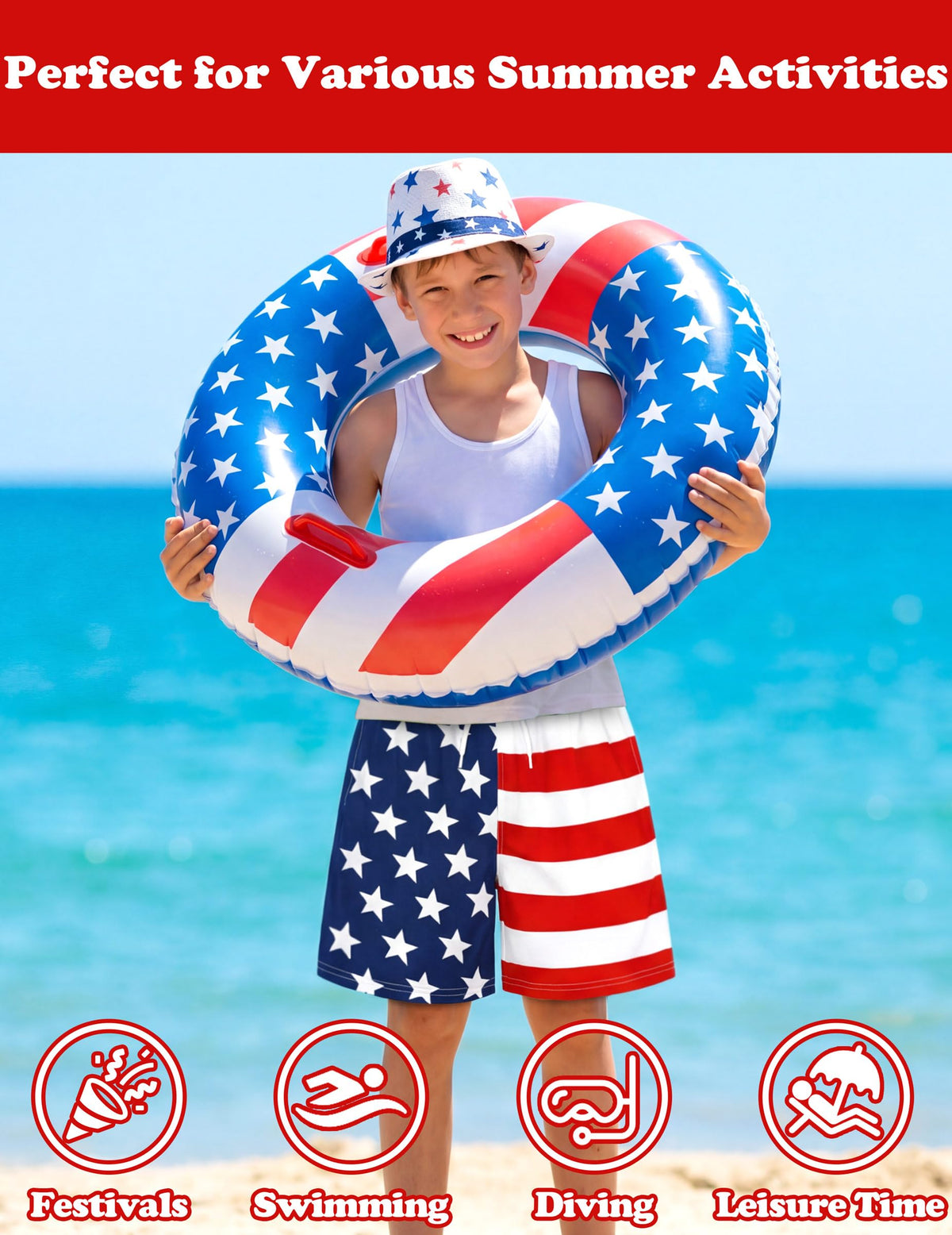 Sarfel American Flag Swim Trunks Boys Size 8 Boys Bathing Suit Size 8 Boys Swim Trunks for Boys Patriotic Swim Trunks Boys 8-10