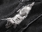 Kedera Womens Denim Jacket Distressed Ripped Jean Button Down Light Jackets - Charcoal Black