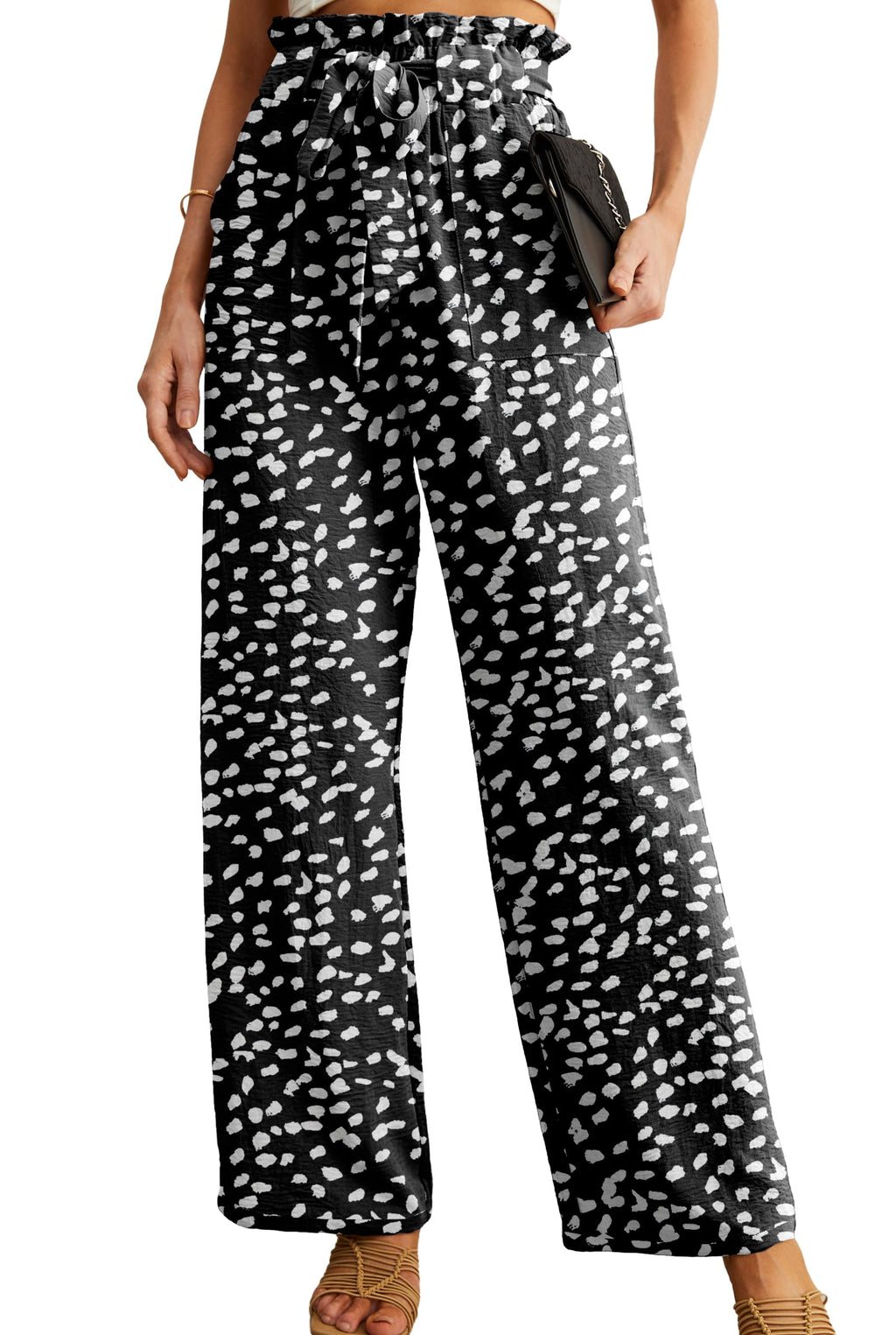 Iwollence Women Flowy Palazzo Pants Adjustable Knot - Style 4