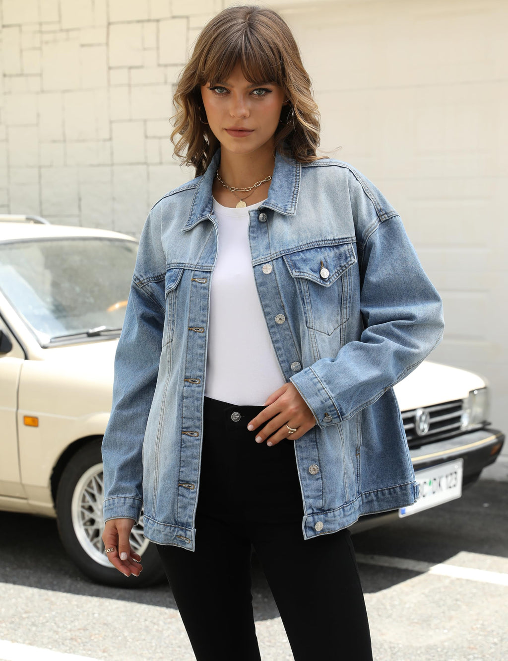 Omoone Women's Oversized Mid Long Denim Jacket Jean Biker Coat (0199-sky Blue-xs)