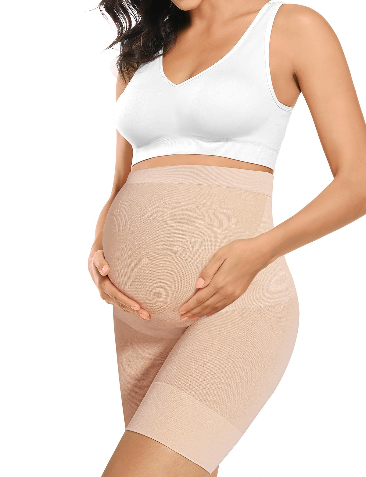 Peauty Summer White Maternity Dress Baby Shower Clothes Underwear Shorts High Waist Pregnancy Belly Bands Support for Pregnant Women's Gender Reveal